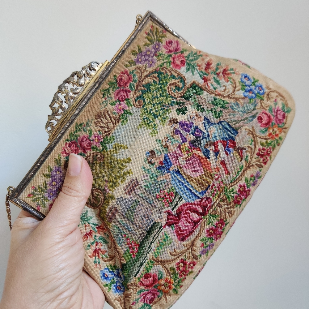 Antique Morabito France Petit Point Hand Embroidered Evening Bag Clutch - Picture 14 of 16